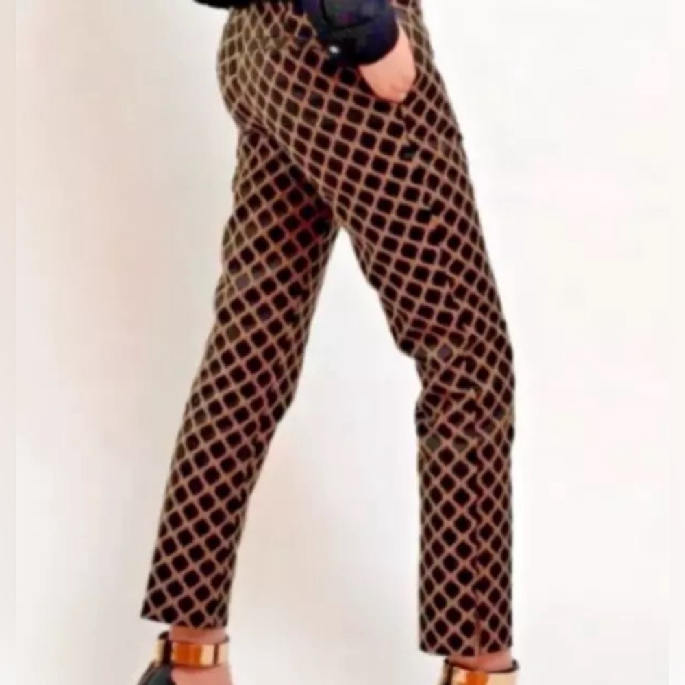 Women’s Banana Republic Camden Slim Geometric Stylish Blk & Tan Pant Size: OP
